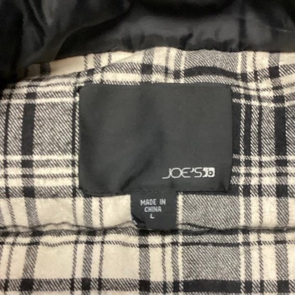 Joe's Jeans Black Puffer Vest, Sleeveless Jacket Plaid Lined Snap Button Utility - Picture 4 of 10